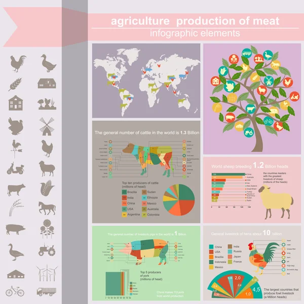 Agricultura, infografías ganaderas, ilustraciones vectoriales — Vector de stock