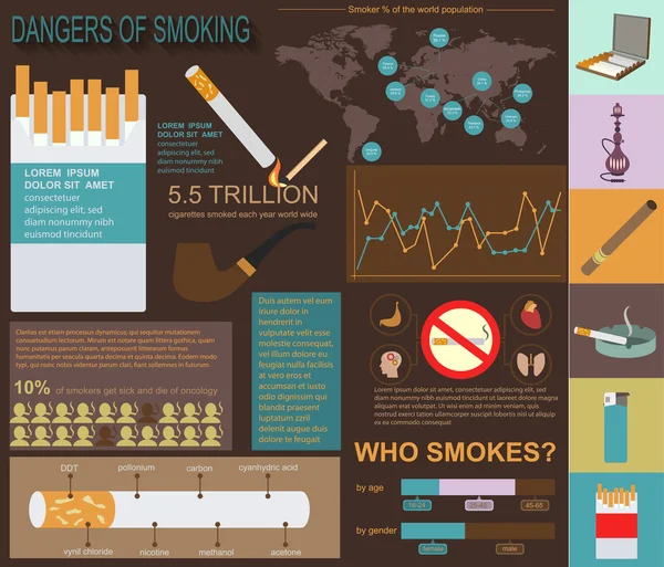 Perigos de fumar, elementos infográficos — Vetor de Stock