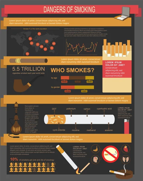 Peligros del tabaquismo, elementos de infografía — Vector de stock