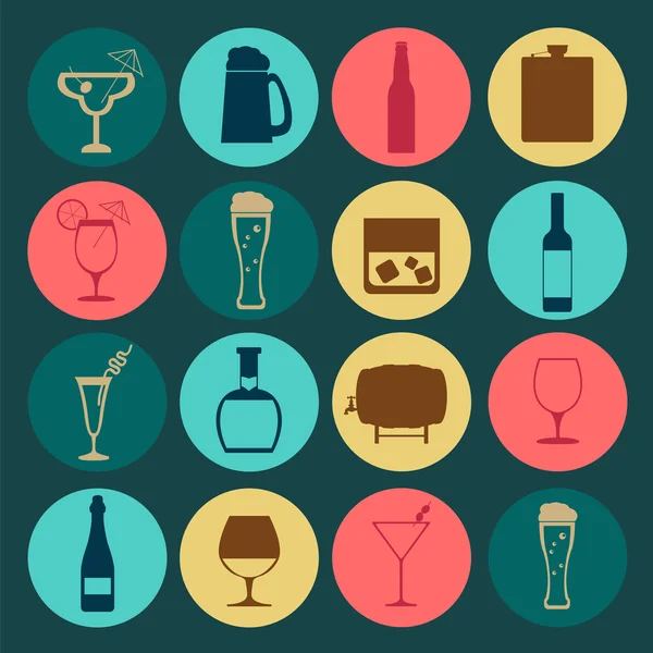 Alcohol drinks icons. 16 flat icons set — Stock Vector