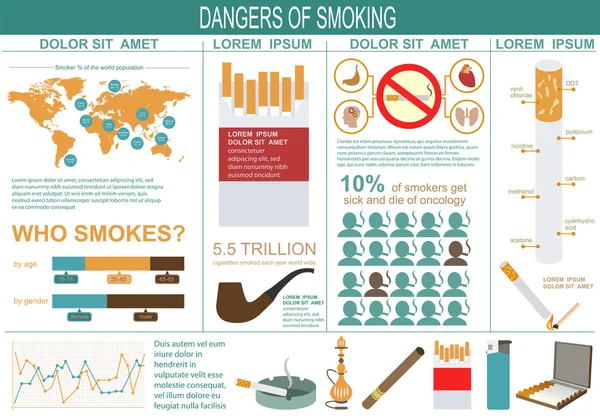 อันตรายจากการสูบบุหรี่องค์ประกอบของ infographics — ภาพเวกเตอร์สต็อก