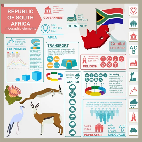 Republika Południowej Afryki infografiki, dane statystyczne, zabytki — Wektor stockowy