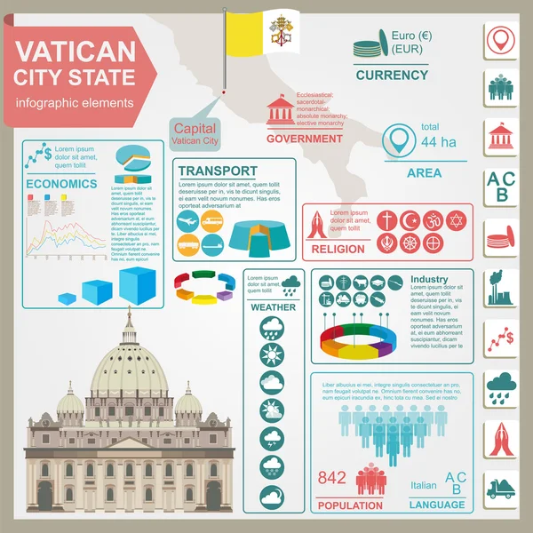 Infografías vaticanas, datos estadísticos, vistas — Archivo Imágenes Vectoriales