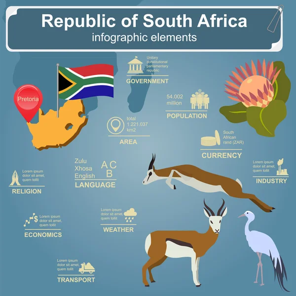 Südafrika Infografiken, statistische Daten, Sehenswürdigkeiten — Stockvektor