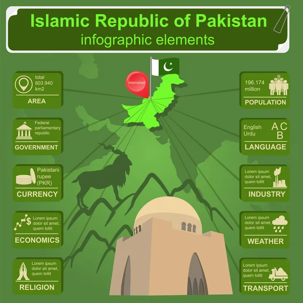 Pakistan  infographics, statistical data, sights — Stock Vector