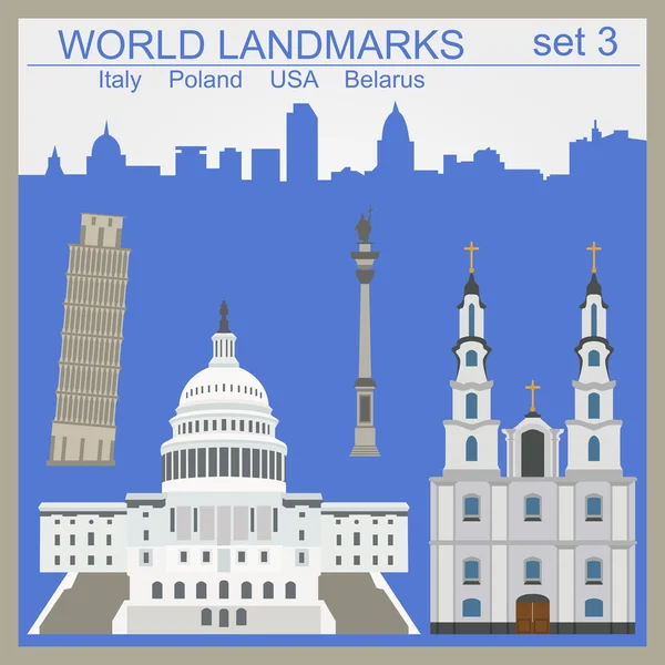 World landmarks icon set. Elementi per la creazione di infografiche — Vettoriale Stock