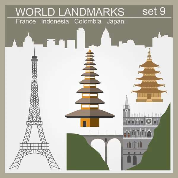 World landmarks icon set. Elementi per la creazione di infografiche — Vettoriale Stock