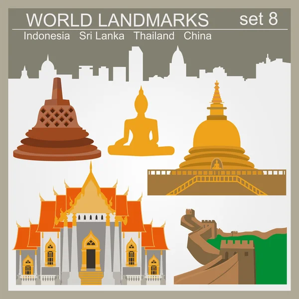 World landmarks icon set. Elements for creating infographics — Stock Vector