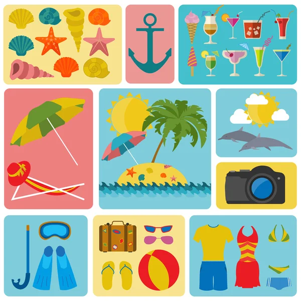 Viajar. Vacaciones. Beach Resort establecer iconos. Elementos para crear — Archivo Imágenes Vectoriales