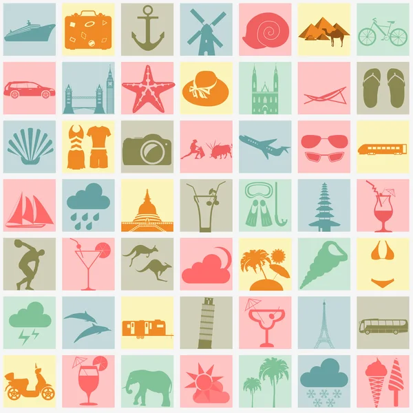 Travel. Vacations. Beach resort set icons. Elements for creating — Stock Vector