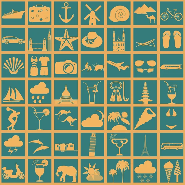 Travel. Vacations. Beach resort set icons. Elements for creating — Stock Vector