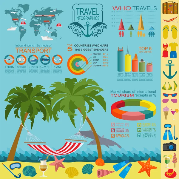 Travel. Vacations. Beach resort infographics. Elements for creat — Stock Vector