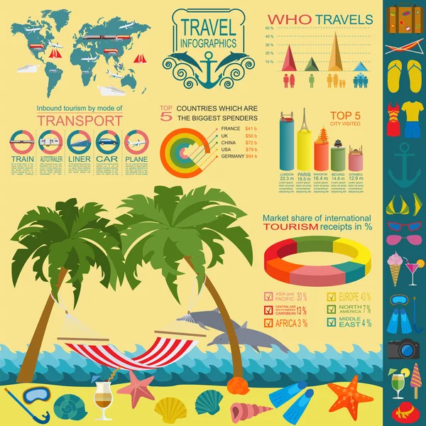 Viajar. Férias. Infográficos de resort de praia. Elementos para creat —  Vetores de Stock