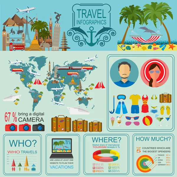 Viajar. Vacaciones. Infografías del resort de playa. Elementos para creat — Vector de stock