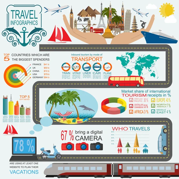 Viajar. Vacaciones. Infografías del resort de playa. Elementos para creat — Vector de stock