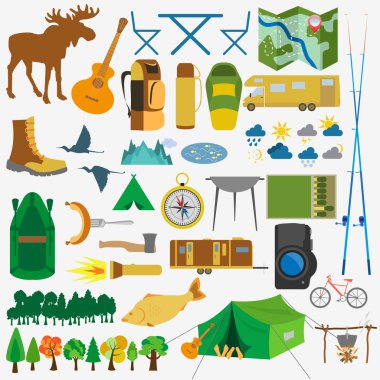 Açık havada Hiking, kamp Icon set