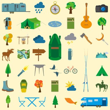 Açık havada Hiking, kamp Icon set