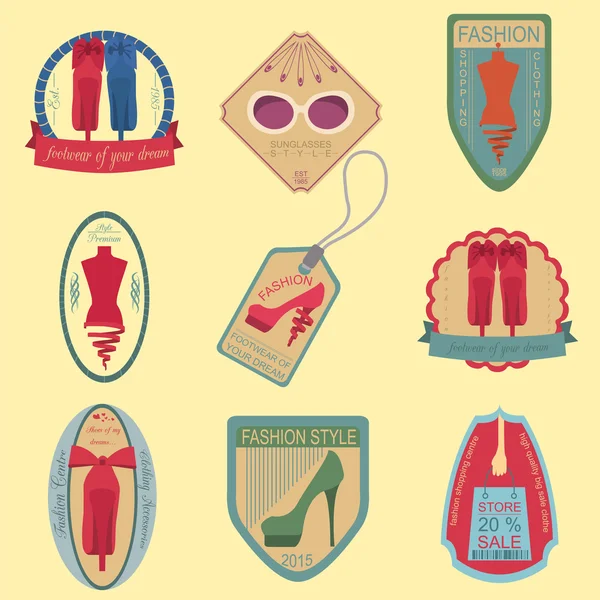 Conjunto de moda vintage y logotipos de estilo de ropa. Vector logo temp — Archivo Imágenes Vectoriales