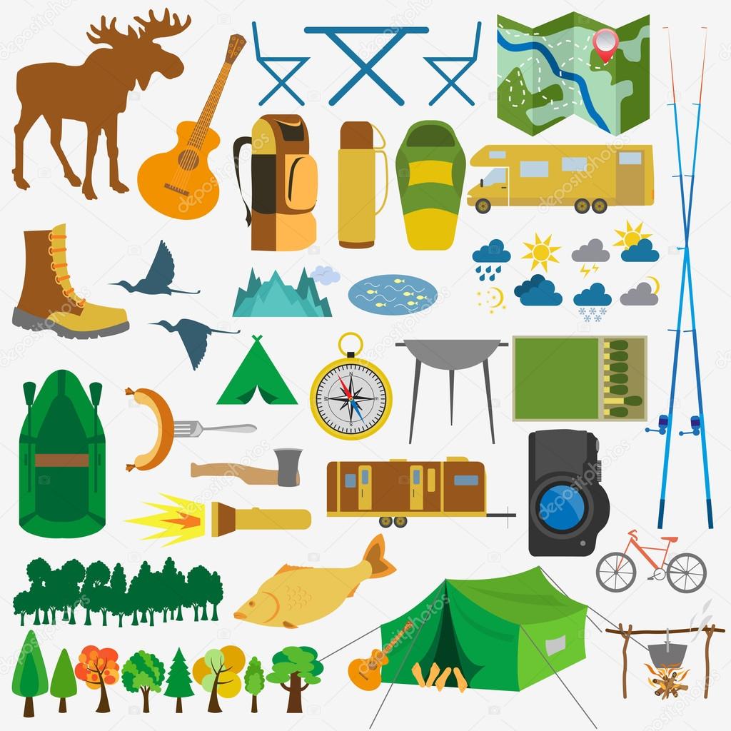 Set camping icon, hiking, outdoors