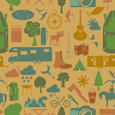 Açık havada sorunsuz hiking kamp. Desen.