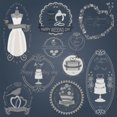 Düğün ve düğün moda stil logolar kümesi. Vektör l