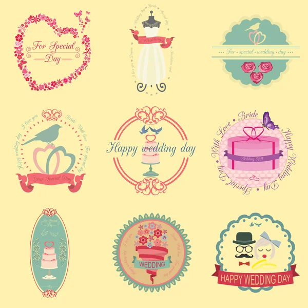 Set vintage bruiloft en bruiloft mode stijl logo's. Vector l — Stockvector