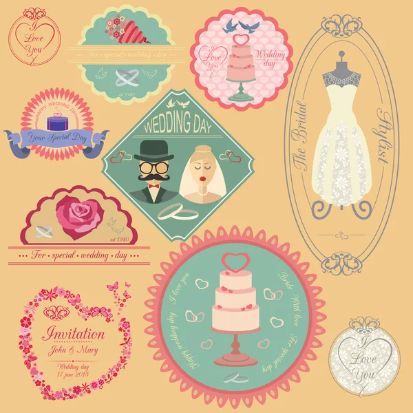 Set of vintage wedding and wedding fashion style logos. Vector l — Stock Vector