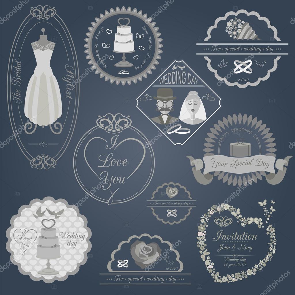 Set of vintage wedding and wedding fashion style logos. Vector logo templates and badges
