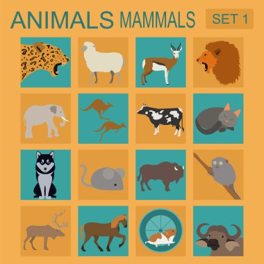 Hayvanlar memeli Icon set. Vektör düz stil. Vektör çizim
