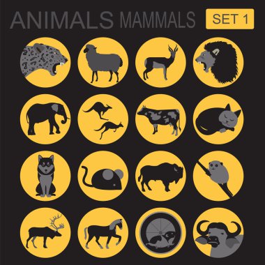 Hayvanlar memeli Icon set. Vektör düz stil
