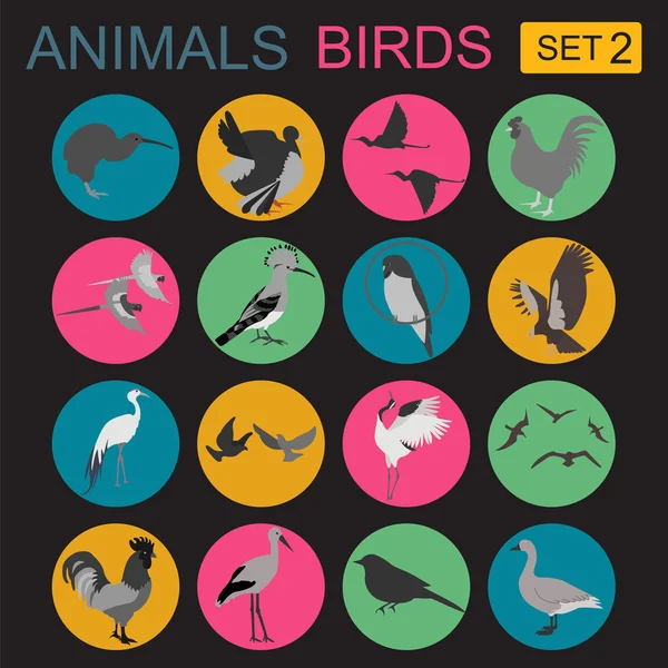 Conjunto de iconos de aves. Estilo plano vectorial — Archivo Imágenes Vectoriales