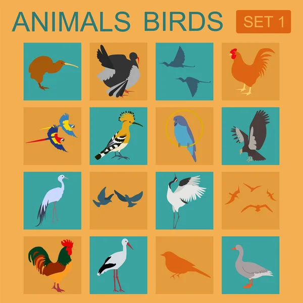 Birds icon set. Vector flat style. Vector illustration — Stock Illustration Birds icon set. Vector flat style. Vector illustration Royalty Free Stock Vectors