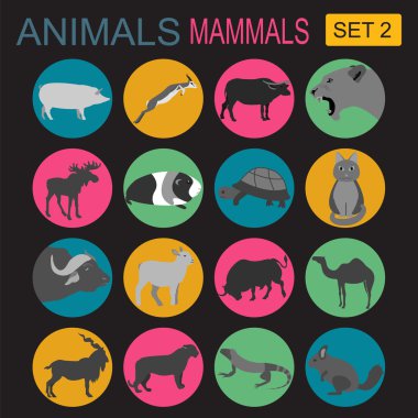Hayvanlar memeli Icon set. Vektör düz stil