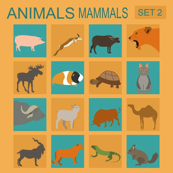 Tiere Säugetiere Icon Set. Vektor flach — Stockvektor