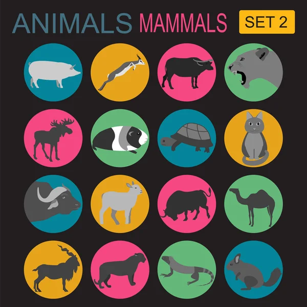 Animais mamíferos conjunto de ícones. Estilo plano vetorial —  Vetores de Stock