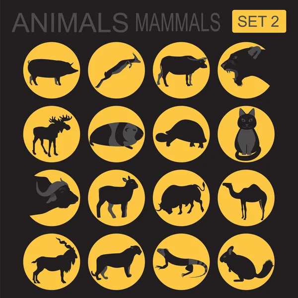 Набір значків для ссавців тварин. Векторний плоский стиль — стоковий вектор