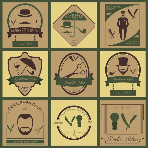 Set de logotipos vintage de peluquería, peinado y club de caballeros. Vecto. — Vector de stock