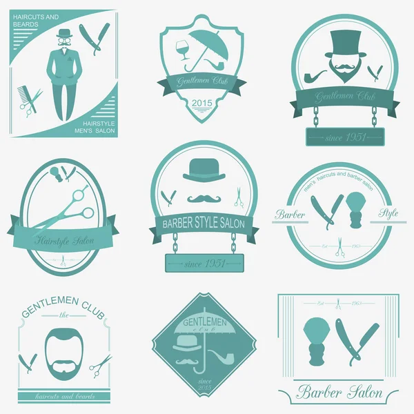Set de logotipos vintage de peluquería, peinado y club de caballeros. Vecto. — Vector de stock