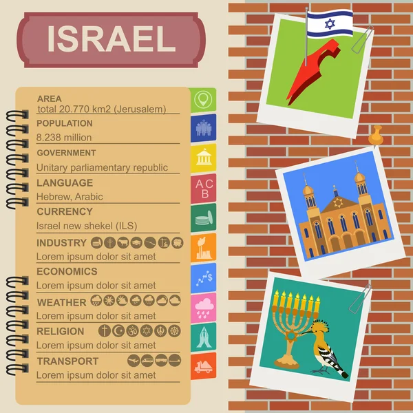 Israël infographics, statistische gegevens, bezienswaardigheden — Stockvector