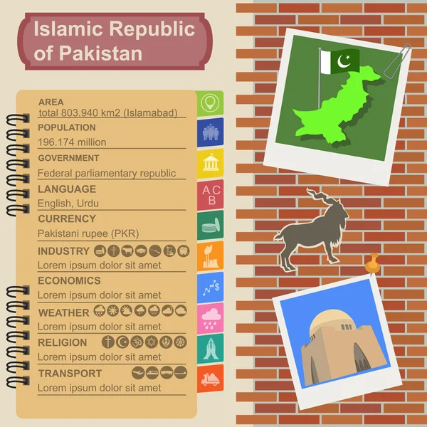 Pakistan infographies, données statistiques, sites — Image vectorielle