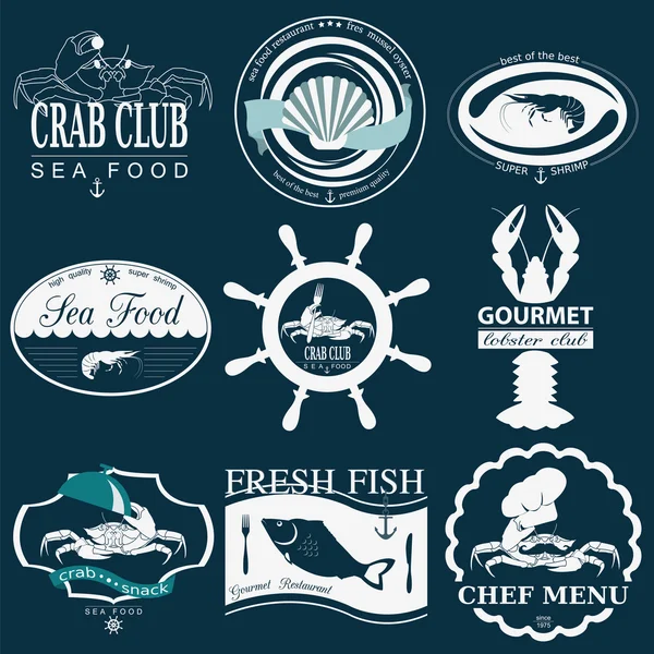 Set of vintage sea food logos. Vector logo templates and badges — Stock Vector