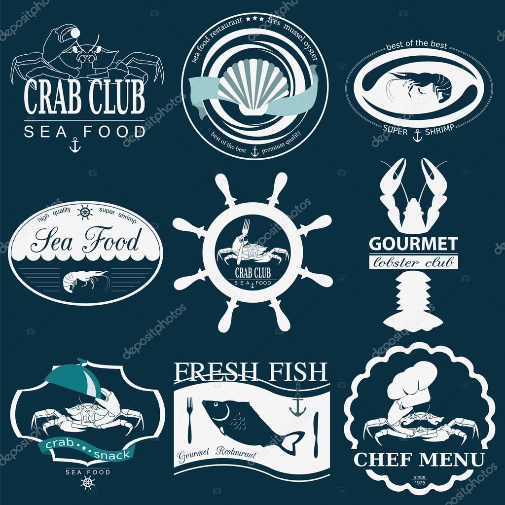 Set of vintage sea food logos. Vector logo templates and badges