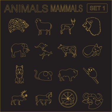Hayvanlar memeli Icon set. Vektör düz stil