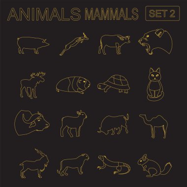 Hayvanlar memeli Icon set. Vektör düz stil