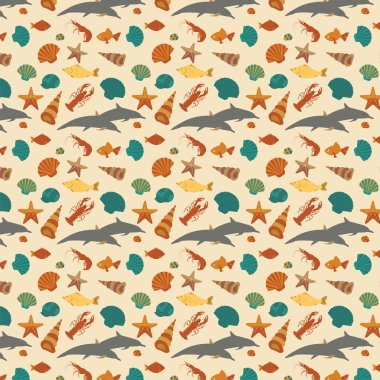 Deniz hayvanlar arka plan deseni. Vektör düz stil