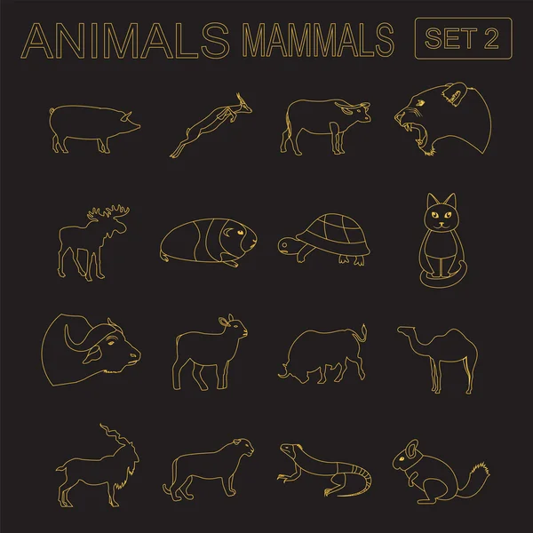 Animals mammals icon set. Vector flat style — Stock Vector