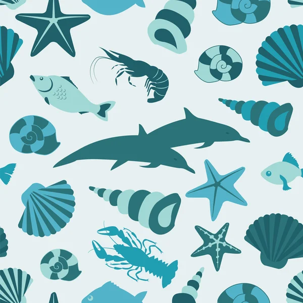 Havet djur seamless mönster. Vector platt stil — Stock vektor