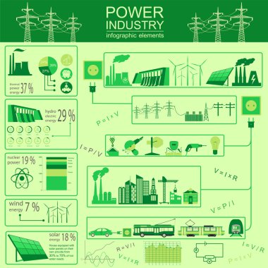 Güç enerji sanayi Infographic, elektrik sistemleri, kendi infographics oluşturmak için öğeleri ayarla
