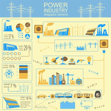 Güç enerji sanayi Infographic, elektrik sistemleri, kendi infographics oluşturmak için öğeleri ayarla