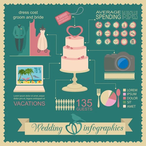 Conjunto de boda vintage, estilo de moda e infografía de viajes — Vector de stock